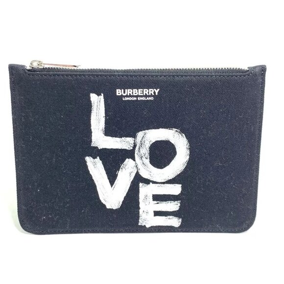 UNUSED BURBERRY Makeup Cosmetics Pouch LOVE coin purse Clutch bag Black/White - Picture 2 of 4